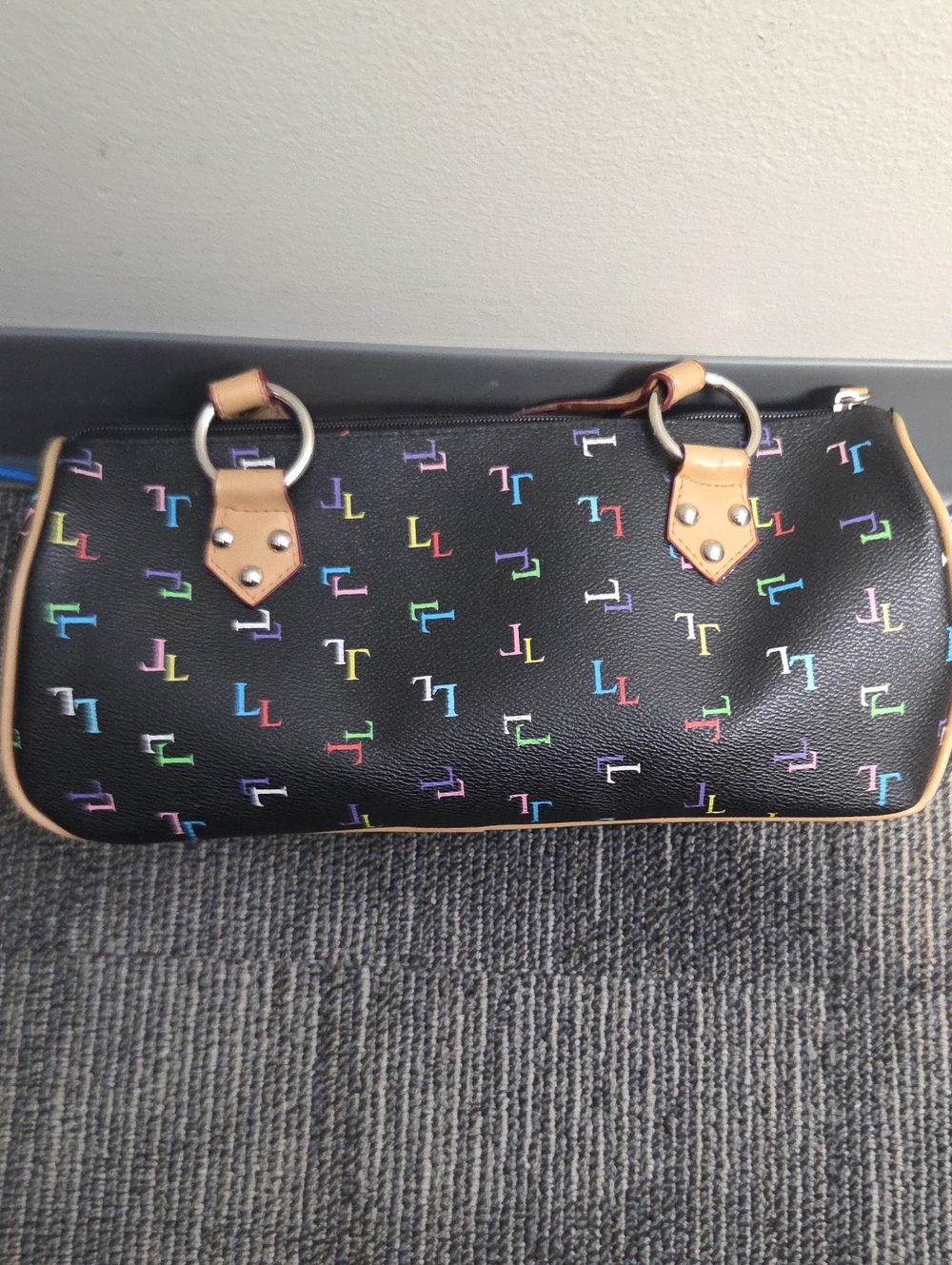 Source Unknown Black Multicolor Logo Barrel Shoulder Bag